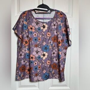 SHEIN Floral Print Blouse - Purple, Blue, and Brown